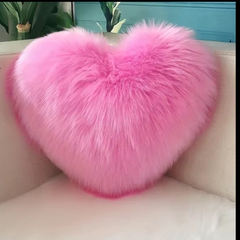 Faux Fur Heart Shaped Throw Pillow